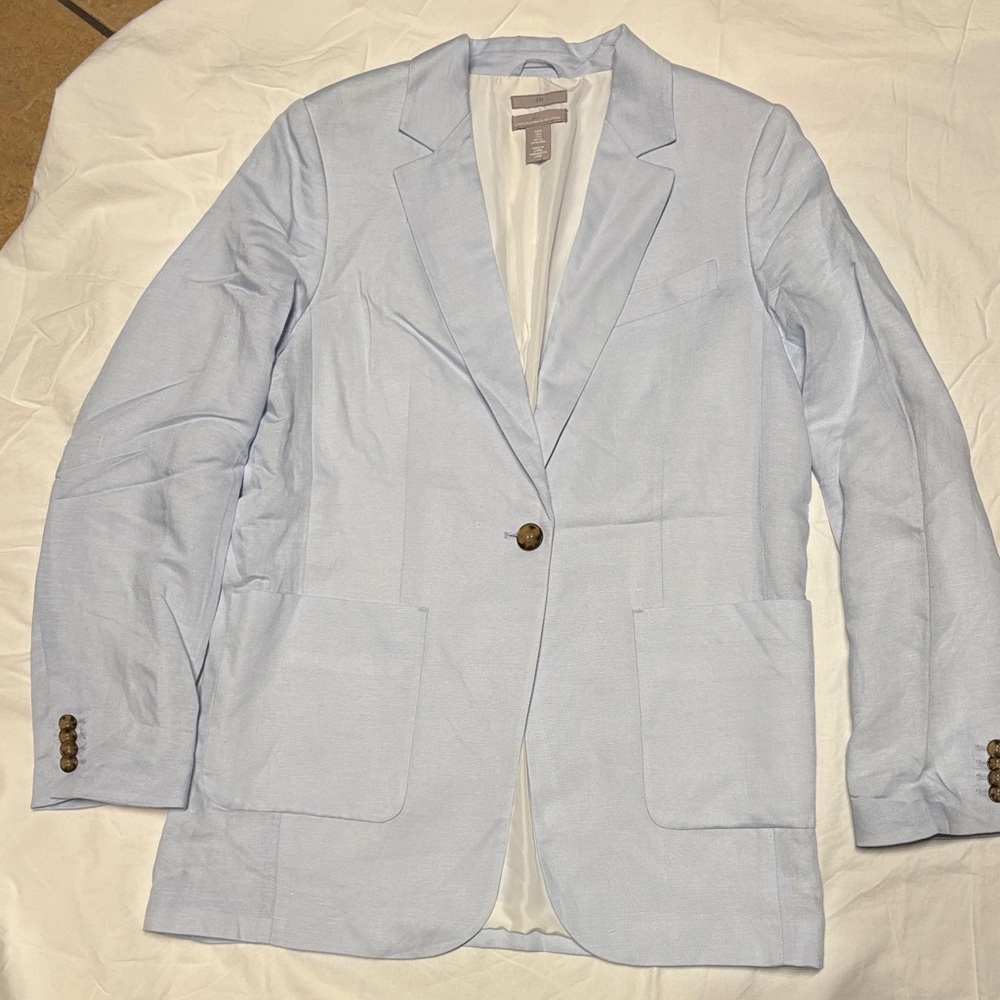 H&M Light Blue linen blend Blazer with Button Details